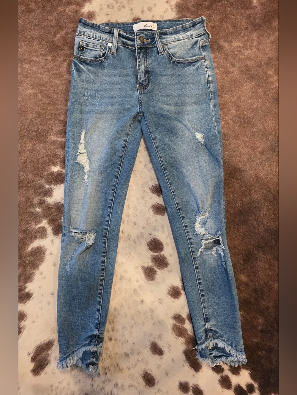 Kancan Size 26 Distressed Skinny Jeans Frayed Hem Medium Wash